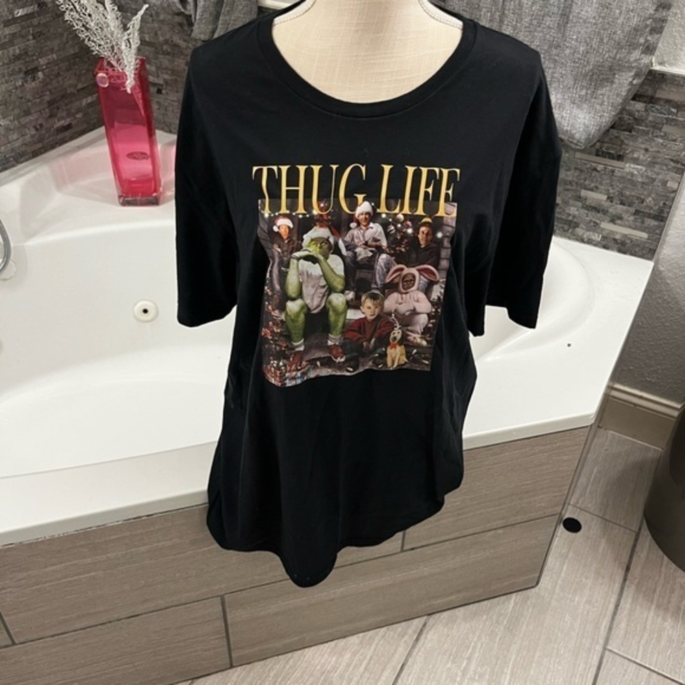 Gildan Thug Life XL Ugly Christmas  Black Graphic T-Shirt